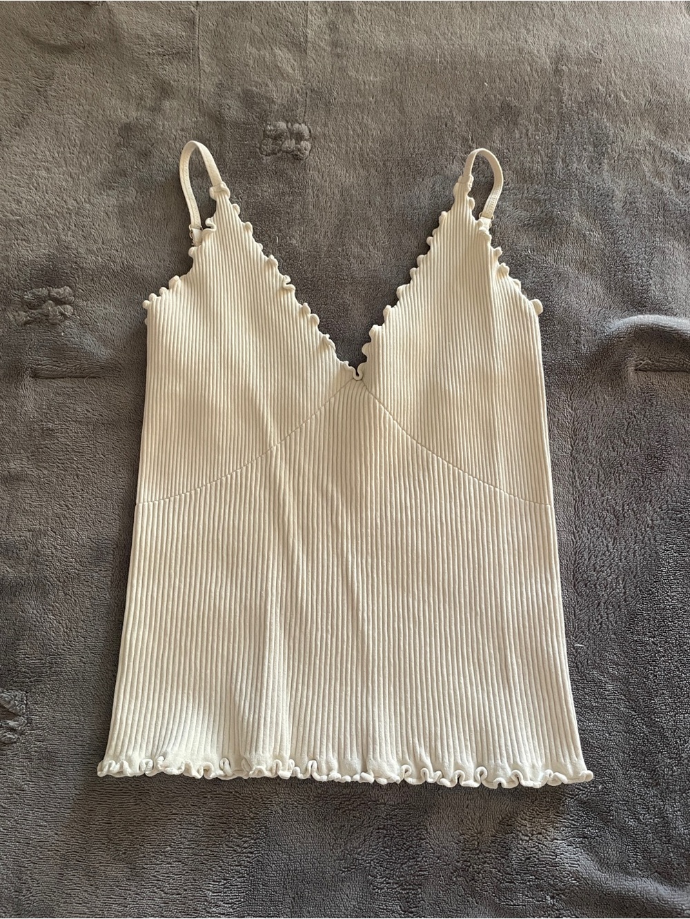 FP Movement by Free People Cream Ribbed Scalloped V-Neck Cami
